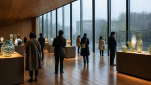 雨の日に富山のガラス美術館で作品を見る編集イメージ