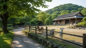 奈良の緑に囲まれた動物学習公園でヤギとポニーを見学する環境の編集イメージ