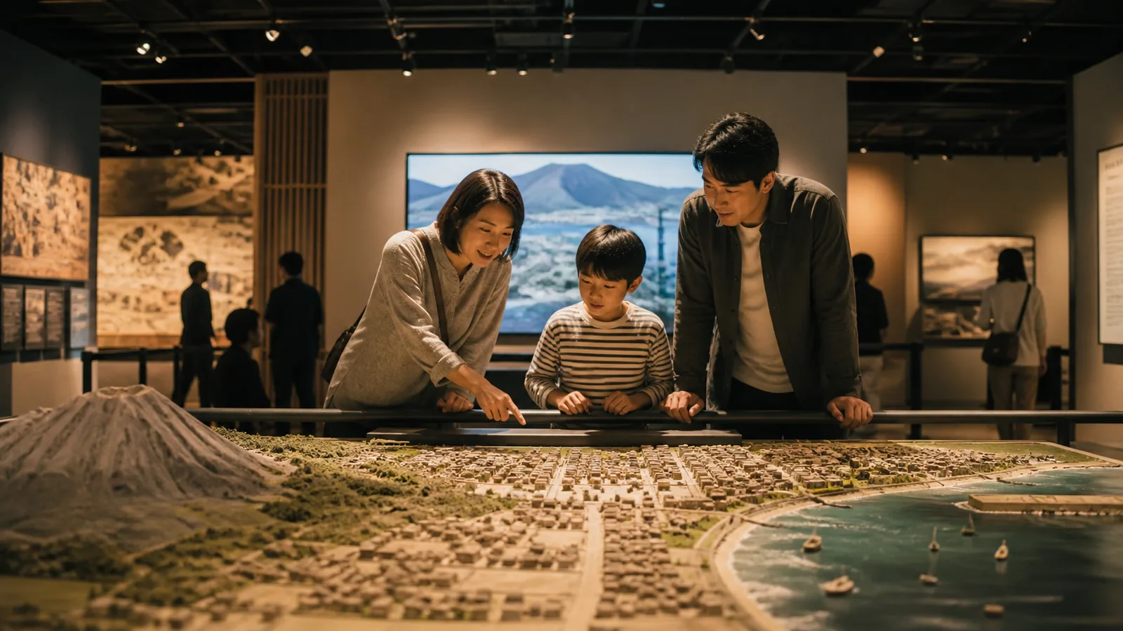 幕末と明治維新の展示を見る旅行者を表した歴史館の編集イメージ