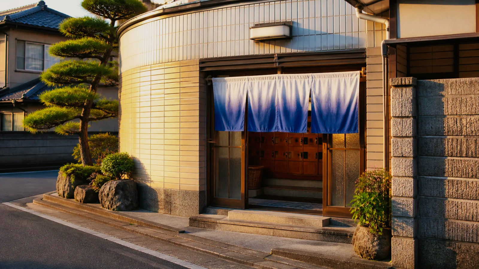 伊東の住宅街にある共同浴場の静かな入口を表した編集イメージ