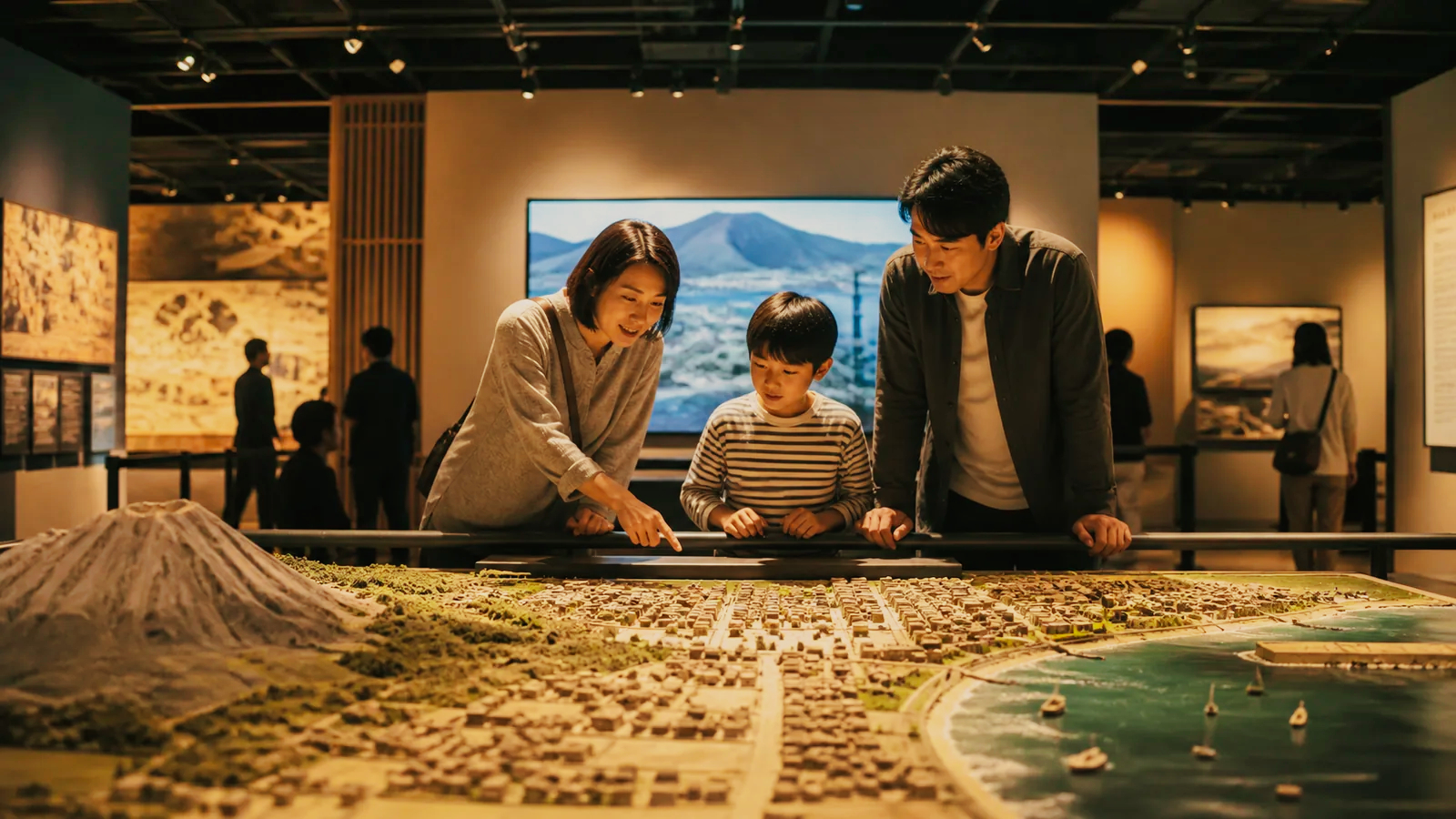 幕末と明治維新の展示を見る旅行者を表した歴史館の編集イメージ